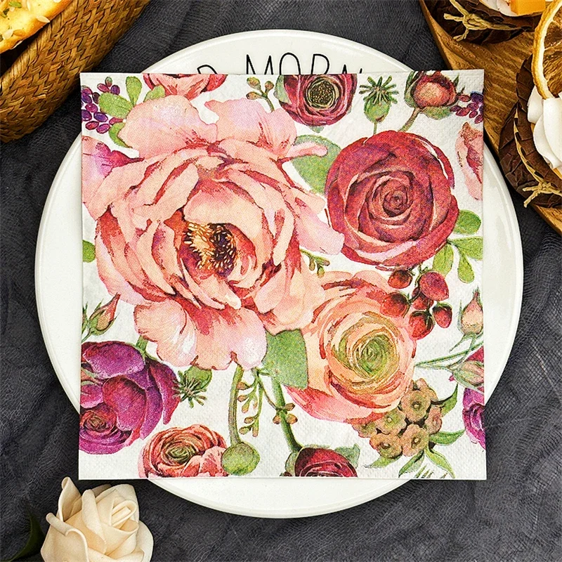 Western Restaurant Upscale Colourful Printing Paper Napkin Rose Napkin Household Table Mouth Cloth 33cm Facial Tissue Paper 20pc paper napkins