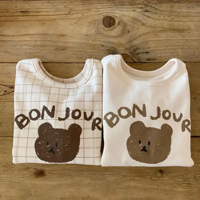 Autumn New Baby Long Sleeve T Shirts Boys Girls Cartoon Print Casual Pullover Infant Plaid Versatile Bottoming Shirt Tops
