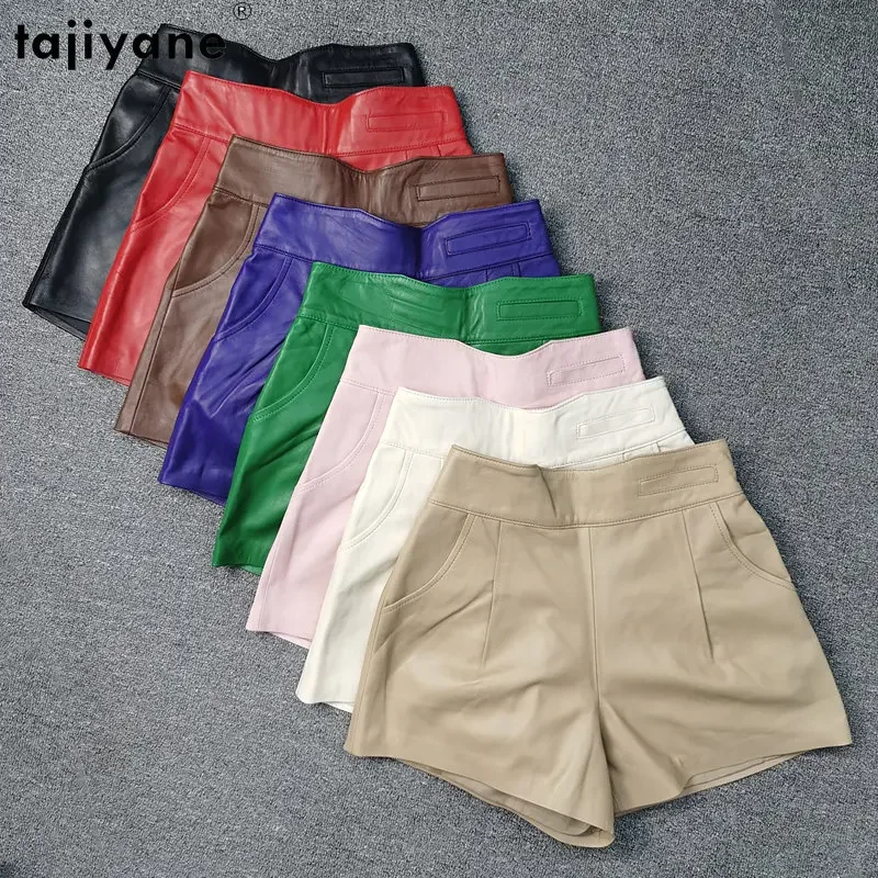 Tajiyane 8colors Real Leather Shorts for Women 23 Genuine Sheepskin High Waist Leather Shorts Wide Leg Short Pants Korean Style