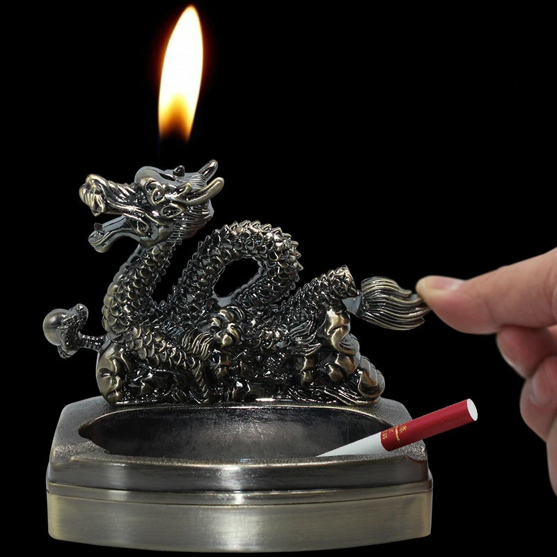 Portable Dragon Ashtray With Refillable Gas Lighter Smoking Accessories