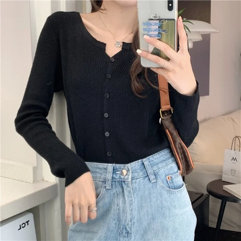

Cardigan Feminino Sweater Women Knitted Korean Solid 2022 Autumn Winter Clothing Thick Knitwear Coat Vintage Cardigans Crop Top