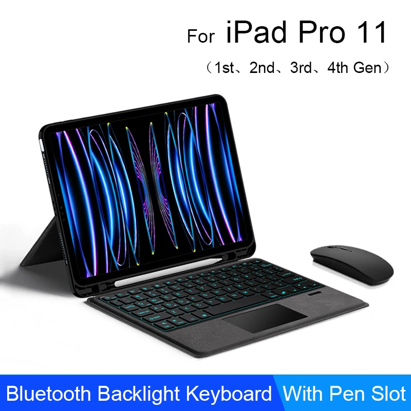 

Клавиатура для iPad Pro 11, 2022, 2021, 2020, 2018, 1, 2-е, 3-е, 4-е Поколение, Bluetooth клавиатура, сенсорная панель, защитный чехол, телефон со слотом для ручки