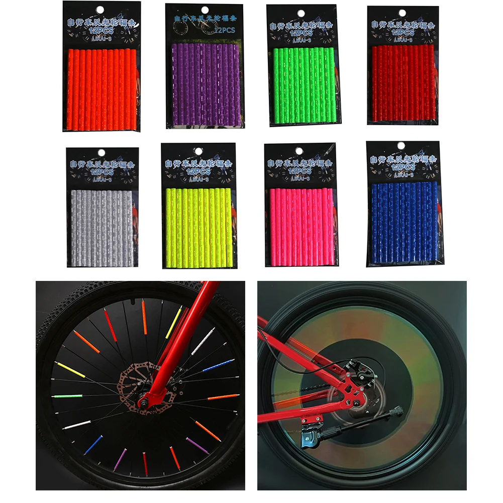 12Pcs Bicycle Spoke Skins Wraps Universal-Dirt Bike Spoke Covers Mountain Bike Night Riding Colorful Wheel Decoration Reflectors