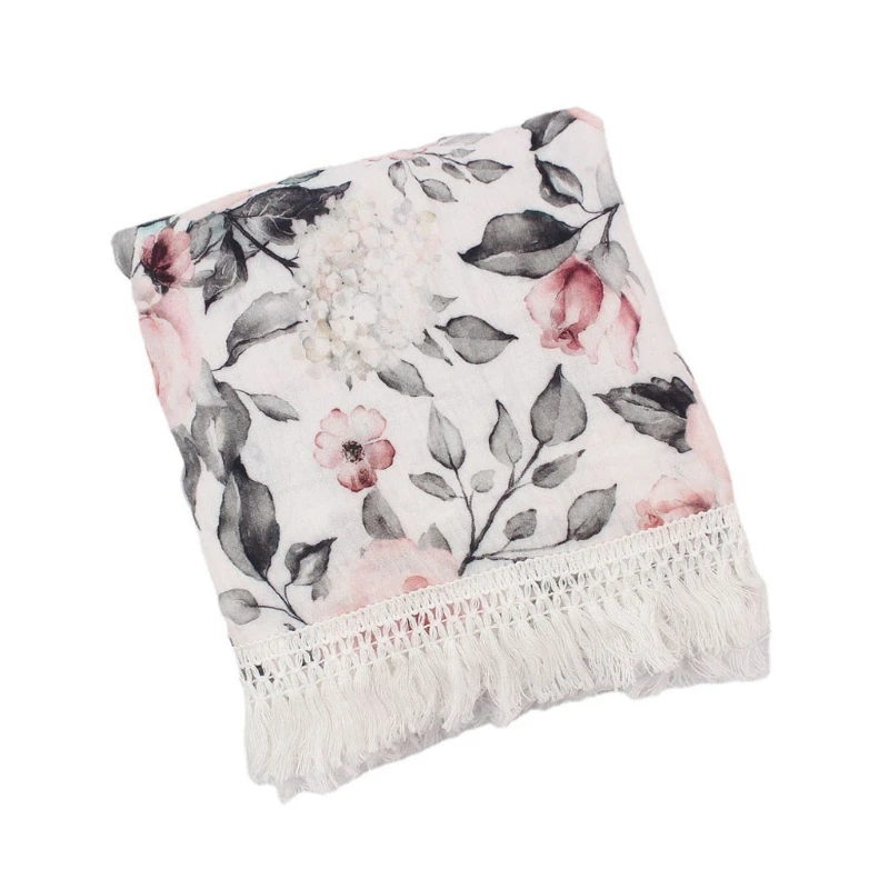 

2024 New Baby Blanket Boys Muslin Soft Double Gauze Wrapping Towel Girls Folwer Printing Cotton for Toddler Baby Newborn Nursery