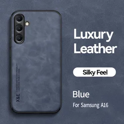 Shockproof Silicone Leather Phone Case with Car Magnetic Holder - Premium Back Cover for Galaxy A16 5G (Blue)