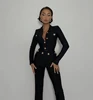 New Autumn Style Black Color Women Long Sleeve Button Rayon Bandage Coat Pants Fashion Women's Set High Street Celebrate Wear 1