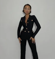 New Autumn Style Black Color Women Long Sleeve Button Rayon Bandage Coat Pants Fashion Women's Set High Street Celebrate Wear 1