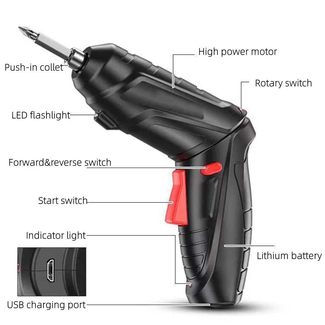 전기 충전식 가정용 유지 보수 수리 도구, LED 작업등, 전기 드릴, 무선 스크루 드라이버, 3.6V