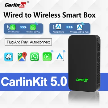 CarlinKit 5.0 2AIR 무선 카플레이, 안드로이드 자동 무선 어댑터, 스포티파이, 마쓰다, 도요타, 메르세데스, 푸조, 볼보, 기아용, 4 인 1 박스 상품 이미지