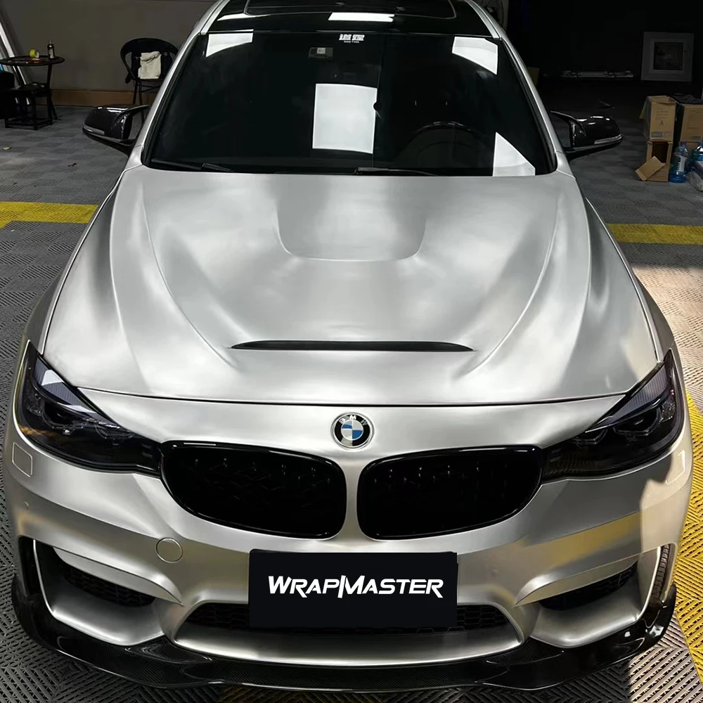 Wrapmaster Satin Metallic Silver Car Wrap Vinyl Auto Wrapping Film Involucri Per Veicoli