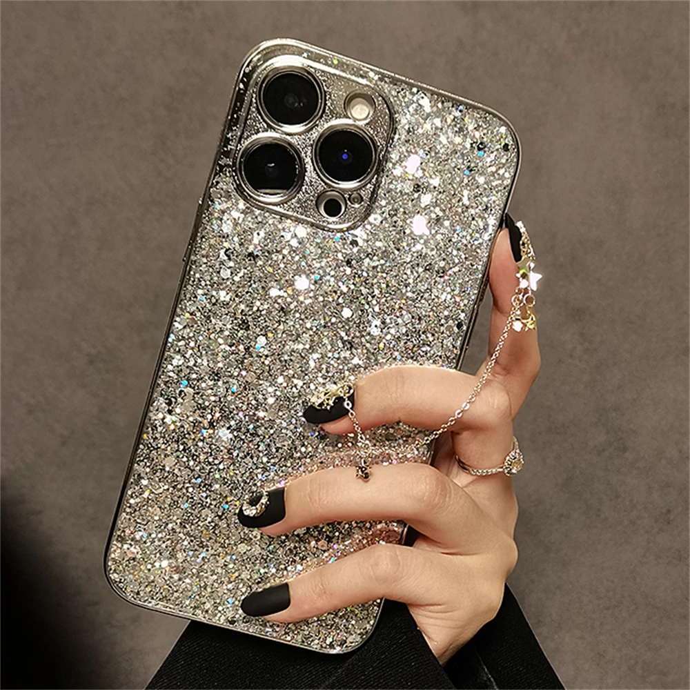 thumbnail image 1 of Luxury Bling Glitter Sequins Plating Lens Protective Soft Case For IPhone 15 Pro Max 14 Pro Max 13 12 Pro 11 Shockproof Cover, 1 of 4