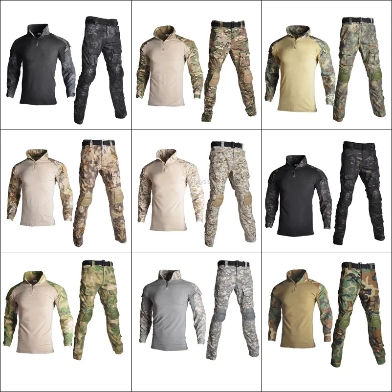 Outdoor Sports Training Clothing Hunting Climbing Uniform Tactical Hiking Camouflage Shirts Cargo Pants Elbow Knee Pads