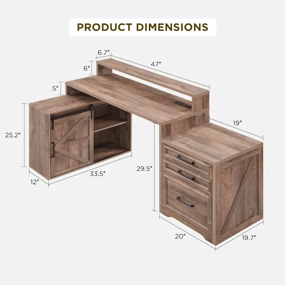Computer Desk with Darwers Storage Cabinet, Home Office Desk with File Drawer, Gaming Desk with Monitor Stand 2