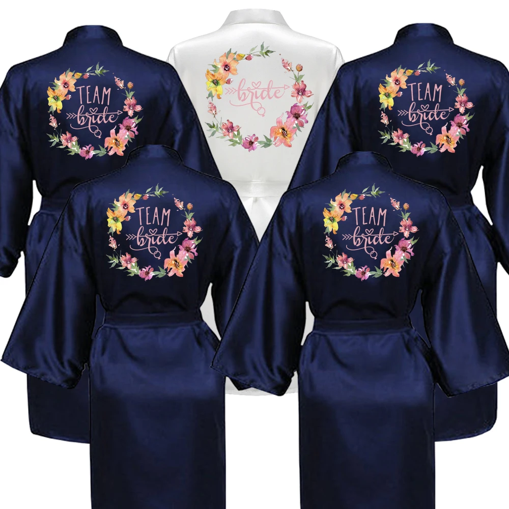 Women Silk Satin Short Night Printing Robe Kimono Fashion Bath Sexy Bathrobe Femme Wedding Bride Bridesmaid women sleepwear,bride robes,silk robe