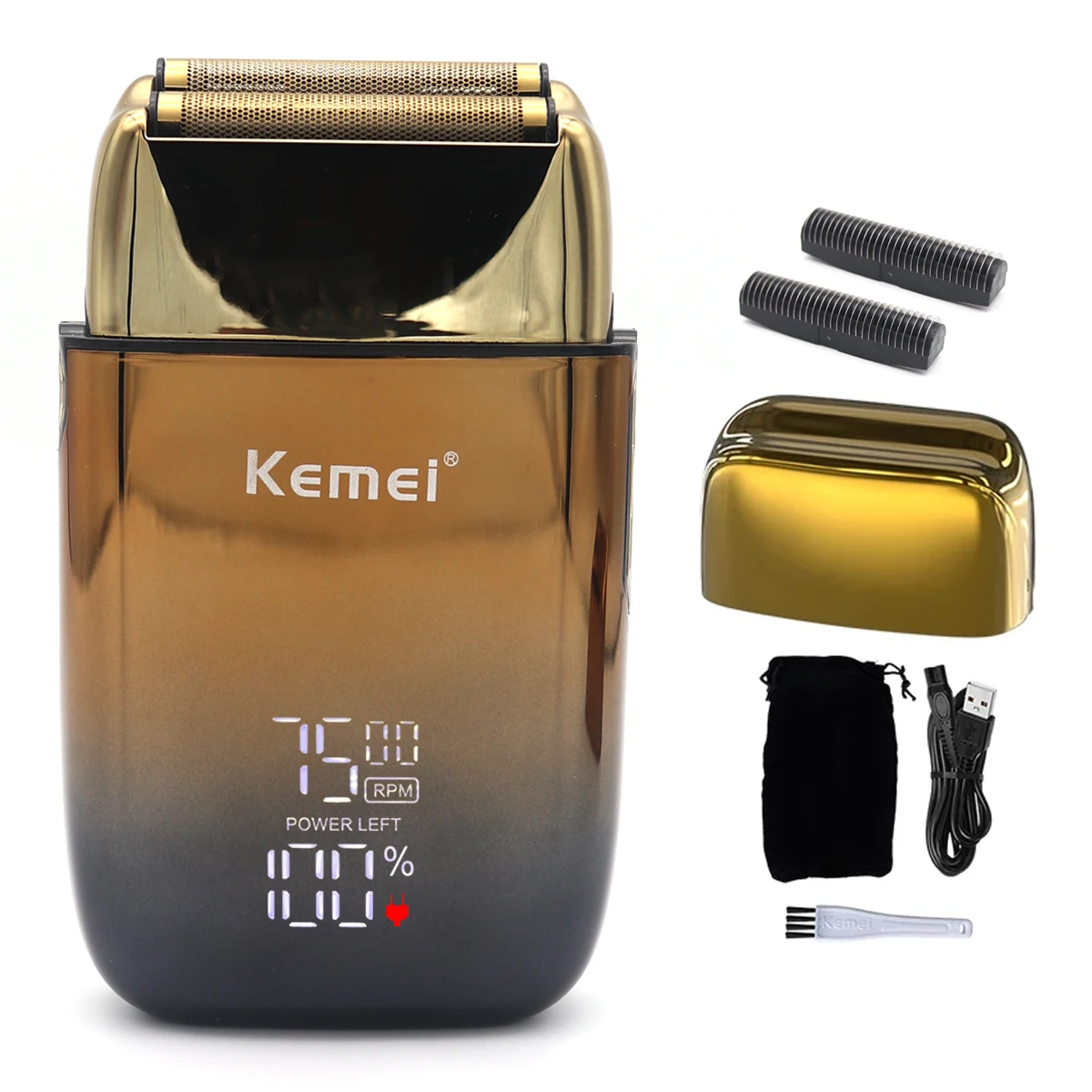 Kemei-KM-TX10 Men's Shaving Machine Dual Foil Blades USB Fast Charging LED Display Professional Hair TrimmerHair Cutting Machine