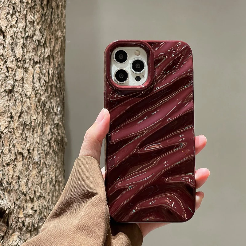 thumbnail image 1 of Funda de teléfono con patrón de volantes de satén de onda 3D, cubierta trasera de Color sólido para iPhone 15, 14, 13, 12, 11 Pro Max, 15, 14plus, X, XR, XS Max, 7, 8 Plus, 1 of 5