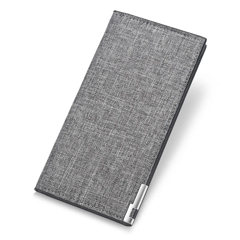Male long ultra-thin Japanese folding canvas wallet, student simple retro fabric style, linen fabric moneyClip