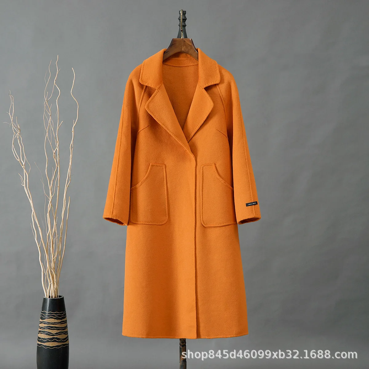 

Double sided cashmere long coat Bright color coat will make you happy Lapel large pocket Autumn women's wearS-M