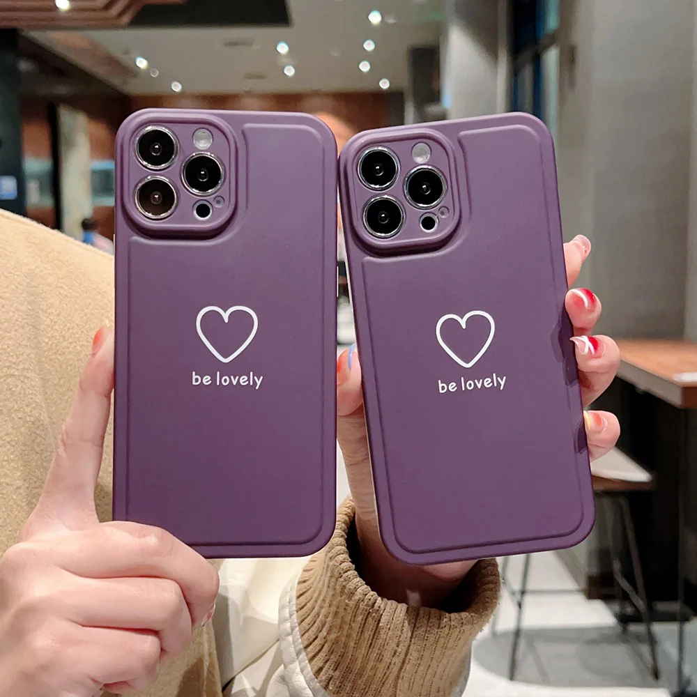 

Silicone Heart Phone Case For iPhone 12 Pro Max Case IPhone 13 11 14 Pro Max Fundas Camera Lens Protection Shockproof Soft Cover