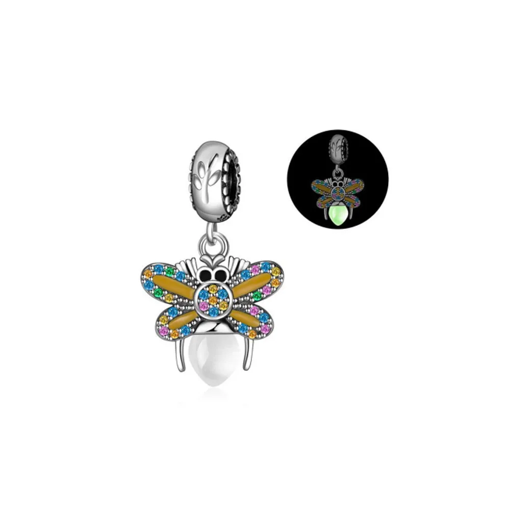 925 Silver Glow-In-Dark Firefly Series Charm with Colorful Wings
