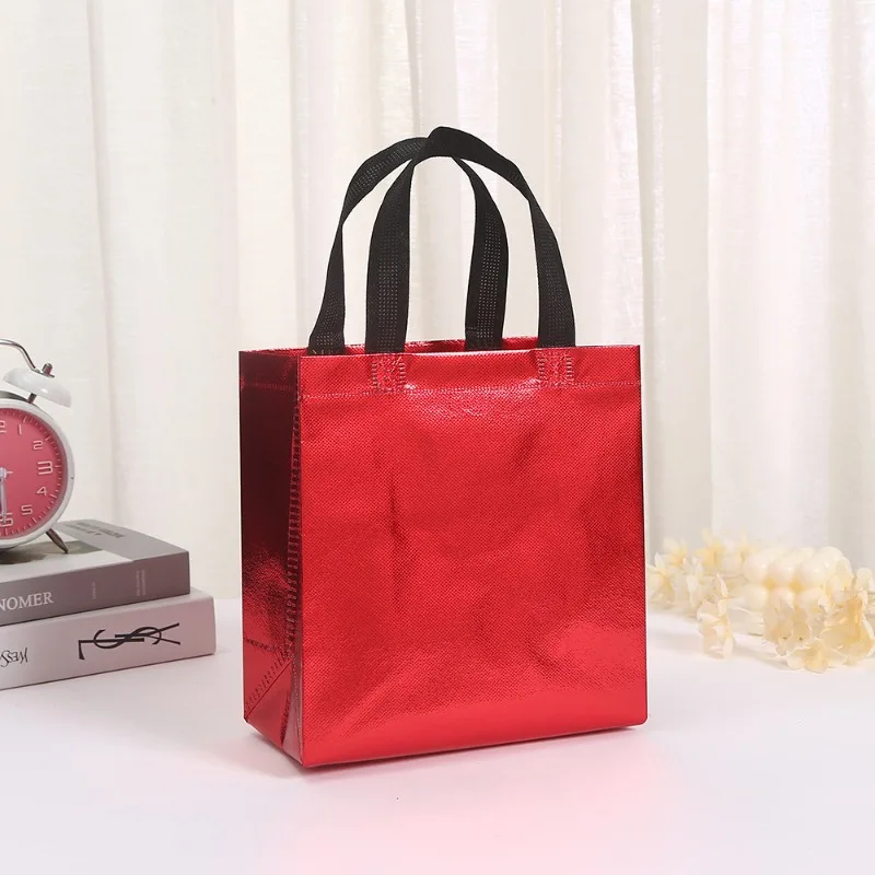 20pcs Reusable Laser Non-woven Bag Shoulder Film Folding Tote Bag Mall Clothing Thickened Shopping Bag for Birthday Valentines 4