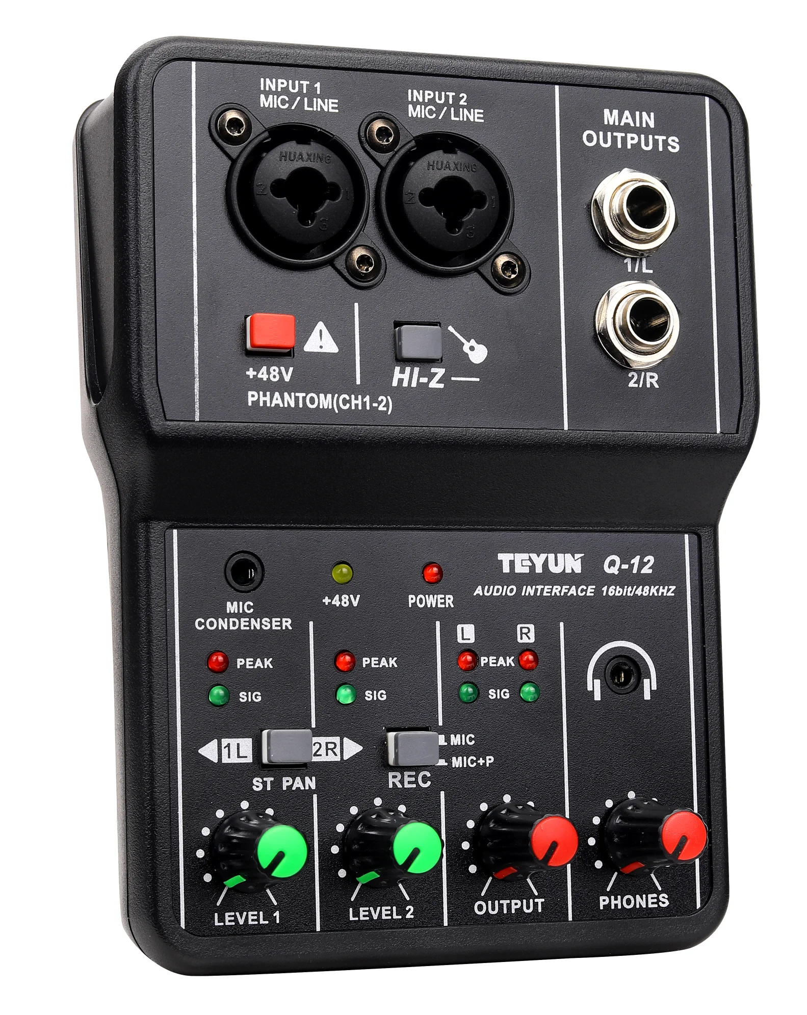 Audio Interface TEYUN Q-12 Professional Audio Sound Card with Monitor Electric Guitar Live Broadcast Recording for Studio Singing Computer PC