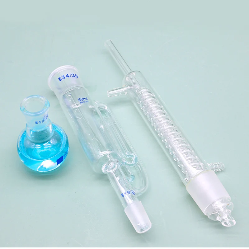 Lab Glass Supplies 60/150ml/250ml/500ml/1000ml/2000ml Lab Glass Soxhlet Extractor condenser extractor body coiled/bulbed Lab Glassware Kit