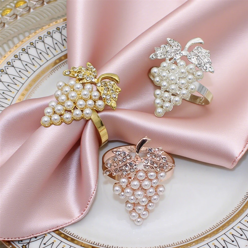 6Pcs Pearl Napkin Rings Grapes Fruit Napkin Holder Rings for Christmas Wedding Dinner Party Table Decor HWP02 napkin ring