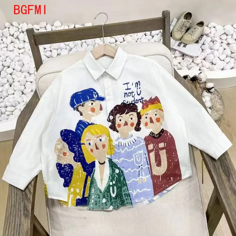 2-10Y Korean Children's Shirts Spring and Autumn New Boys Girls Loose Fashion Top Kids Long Sleeved Shirts for Outerwear