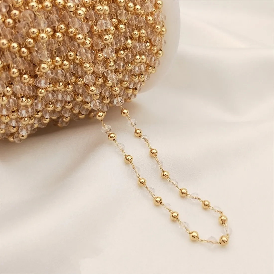 

14K Pack Gold Glow Beads Cut Zircon Round Beads Spacer Chain DIY Loose Chain Handmade Bracelet Headpiece Accessories B629