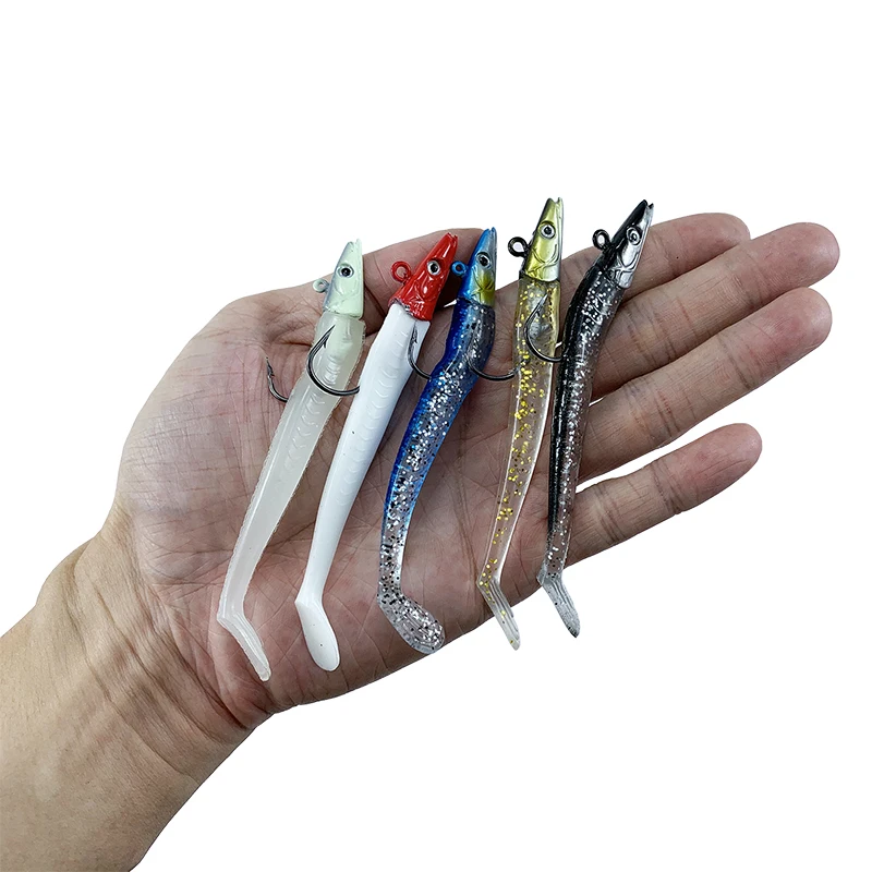 

5pcs 10g Jig Head Soft Tail Bait Pike Bass Fishing Lure Bionic Eel Shore Jigging Sea Lake Boat Game Replaceable Reuse Fishhook