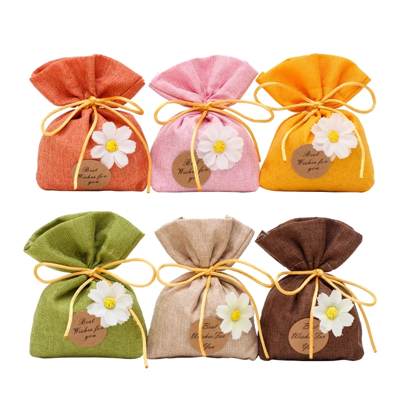 Sacchetti Di Sacchetti Di Iuta Rosa/Verde/Caffè/Arancione/Beige/Giallo Imballaggio Piccolo Sacchetto Di Caramelle Regalo Con Coulisse Sacchetti Di Bom