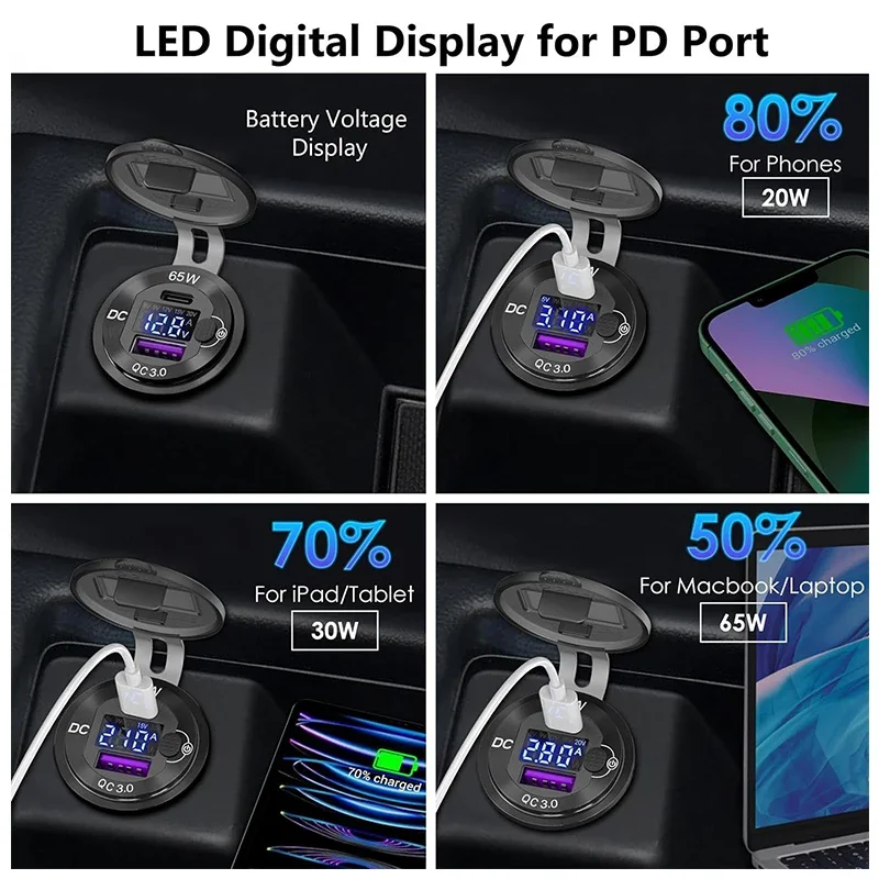 ׷̵ 12-24V USB ܼƮ, 83W   Ʈ , 65W PD  QC3.0  ,  ܼƮ   