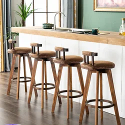 Solid Wood Carbonized Bar Stools Rotating Front Desk High Chair Creative Bar Seating for Home Kitchen