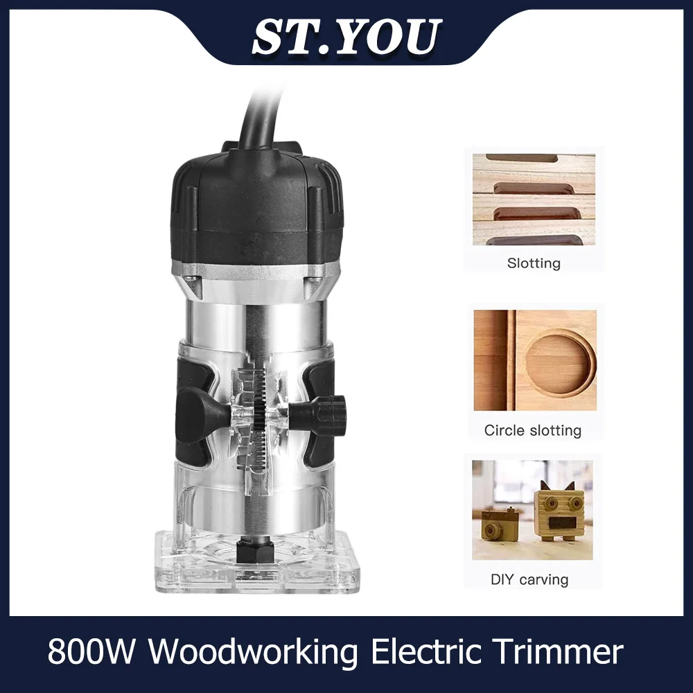 

800W Woodworking Electric Trimmer Wood Milling Engraving Slotting Trimming Machine 220V Hand Carving Router Slotting Cutter