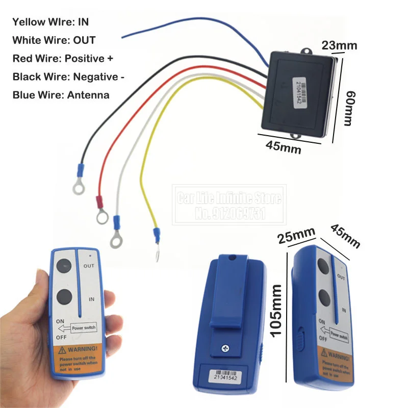 12V/24V 98Feet/30M Universal Car Wireless Winch Crane Remote Twin Handset Remote Range Blue Color Handset Switch Controller
