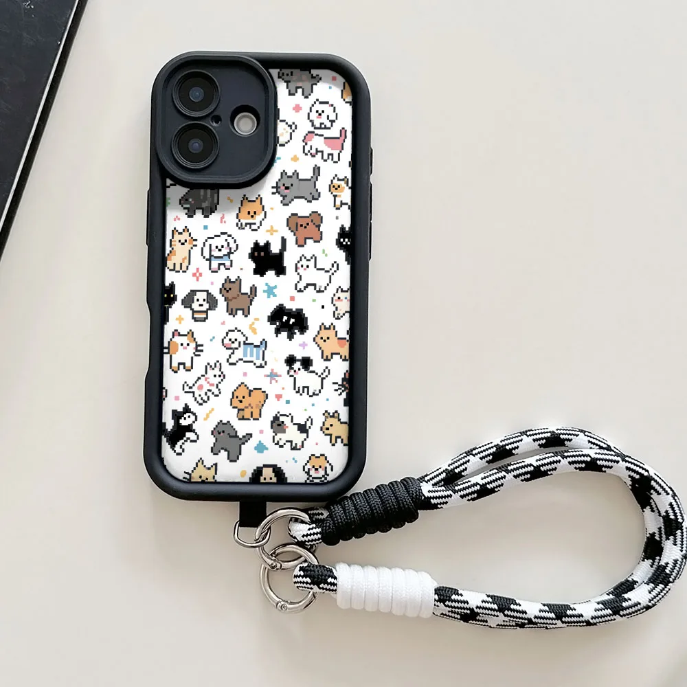 Cartoon Dog TPU Phone Case with Lanyard and Wrist Chain