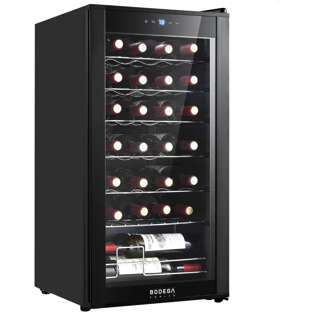 28 Bottle Compressor Wine Cooler Refrigerator, Mini Fridge with 41-64.4°F Digital Temperature Control Glass Door