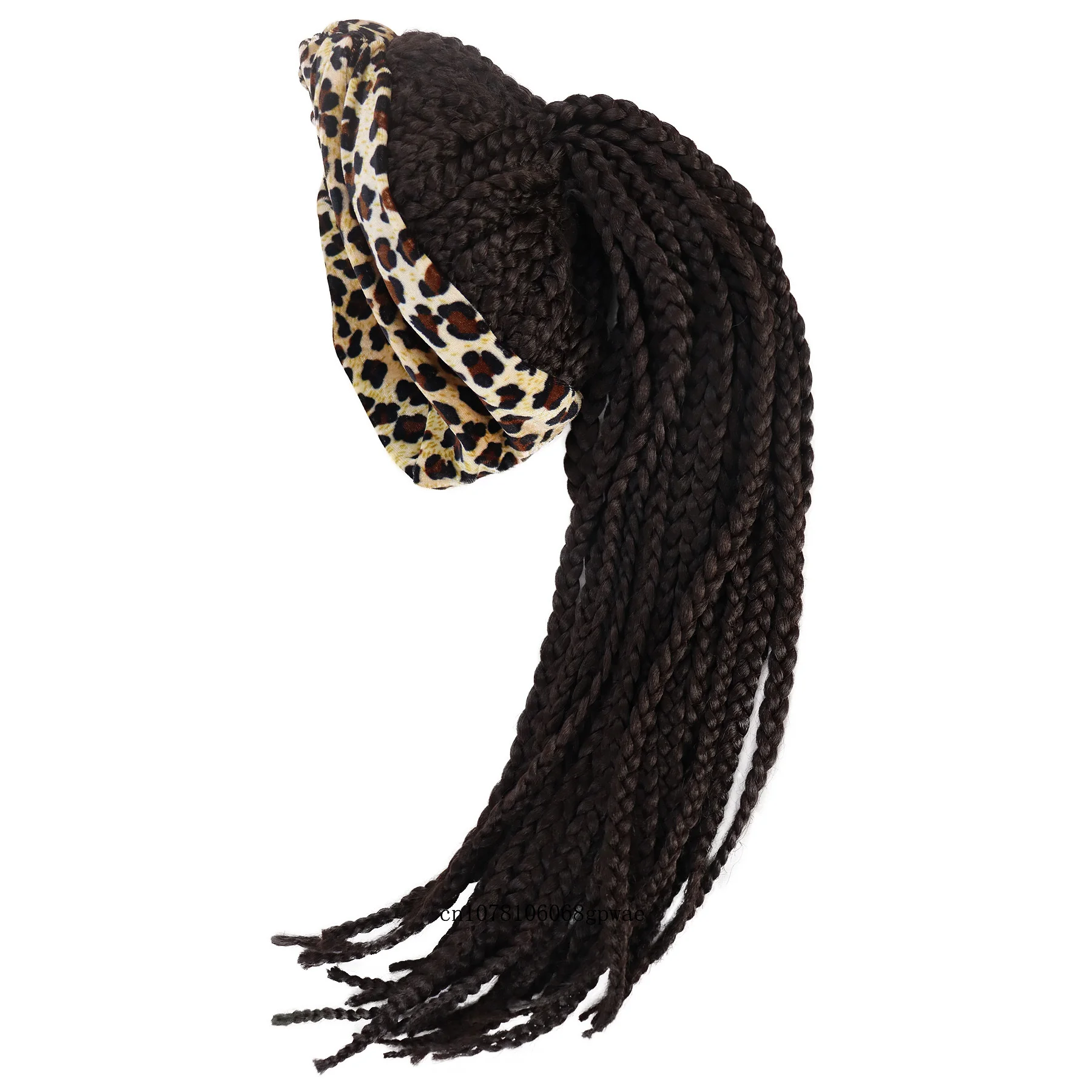 Box Braided Headband Wig with Leopard Print Synthetic Cornrow Twist Crochet Hair for Black Women Long Straight Ponytail Wigs