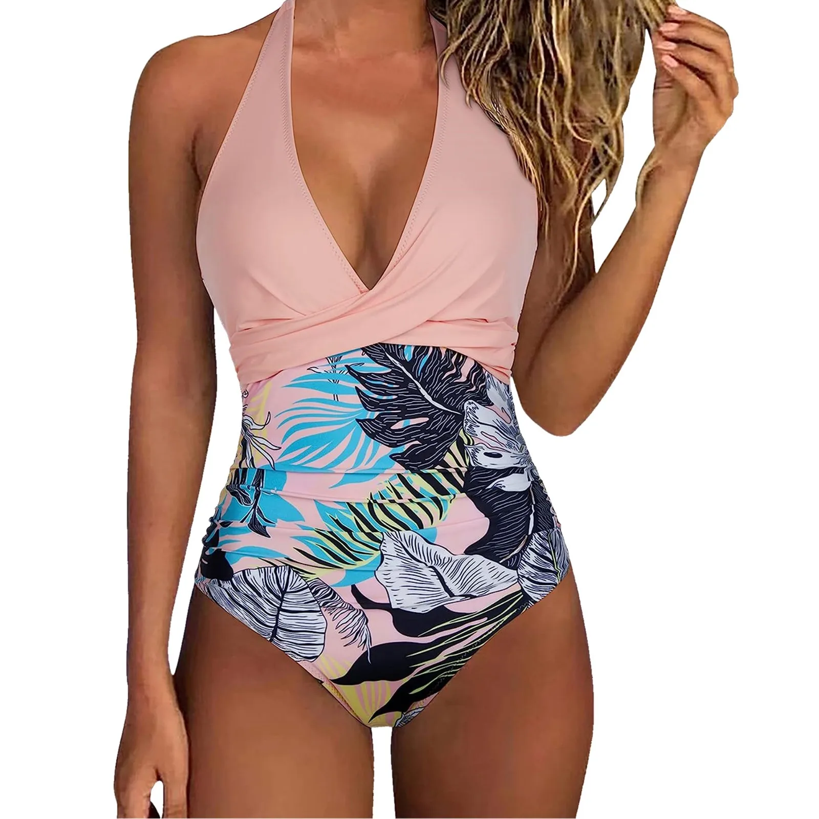 Beach Outfits Women New Swimsuit With Color Print Splicing Backless Hanging Neck Strap Women'S Swimwear Vestido Playa