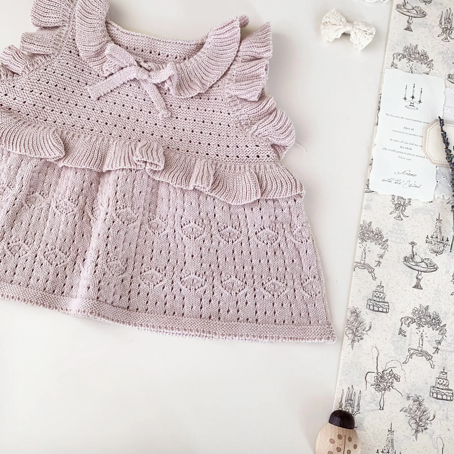 Sommer Baby Mädchen Pullover Bogen Baby Mädchen Ärmellose Pullover Weste Baby Pullover Stricken Weste Rüschen Kleidung Kleinkind Oberbekleidung – Detail 6