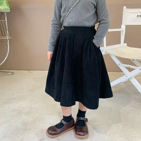 Spring 2022 New Girls Corduroy Skirts, Spring and Autumn Fashion Skirts Kids Solid Color Skirts Fall Clothes for KidsWinterSkirt