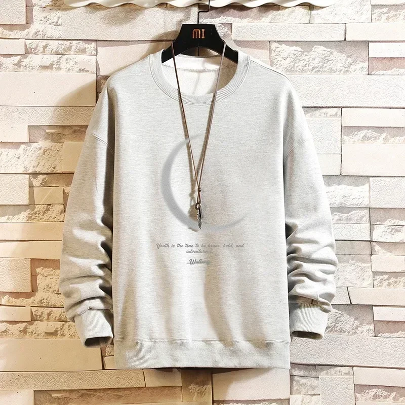 M-5XL! Autumn and Winter Men\'s Casual Pullover New Round Neck Korean Trend Loose Print Long Sleeved Sweater