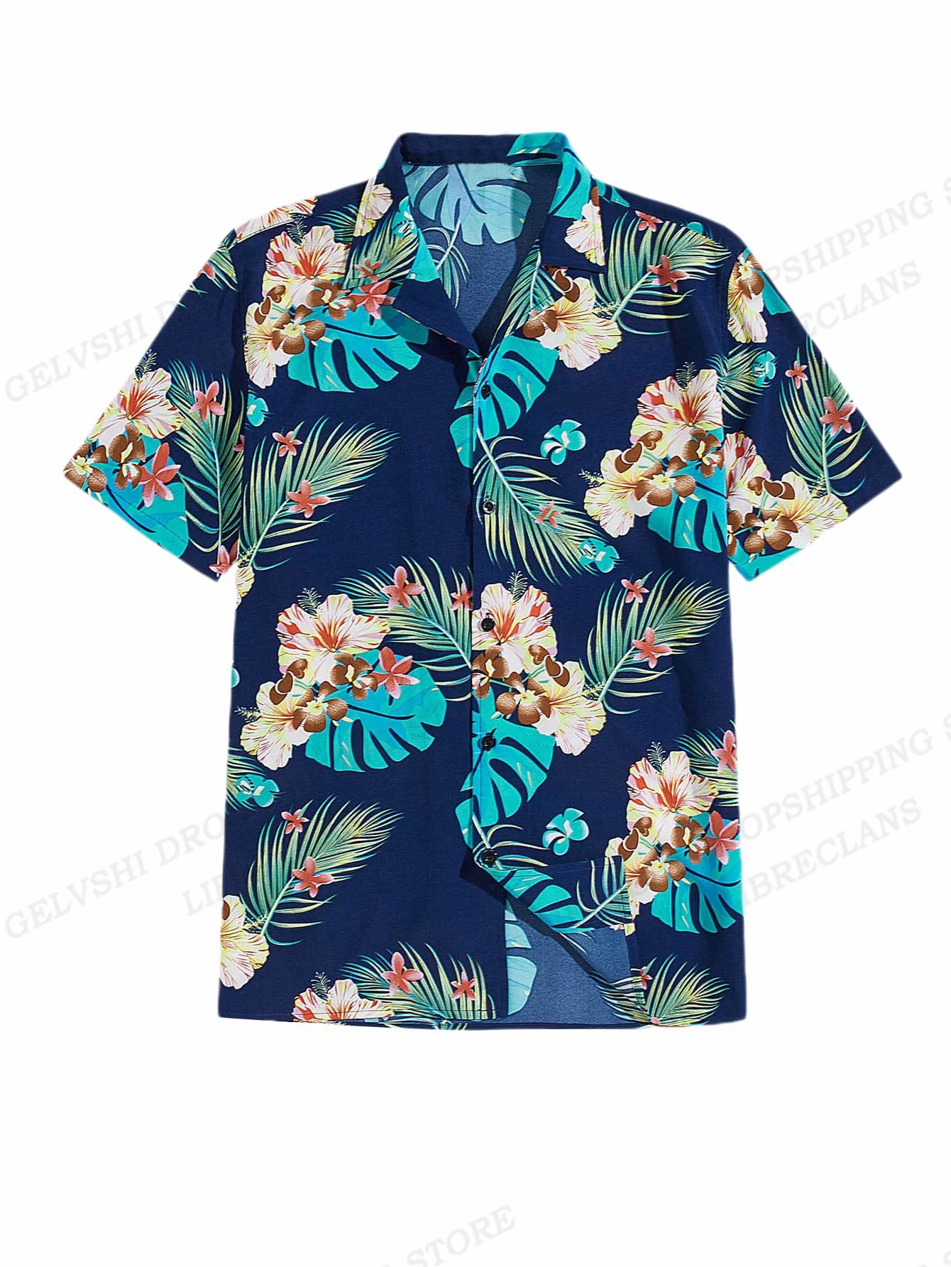 Floral Shirts Men's Fashion Hawaiian Casual Camp Vocation Beach Blouse Cuba Lapel Shirt Turn-down Aloha Clothing 2