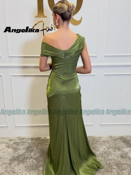 Abito da sera elegante a sirena Angelika da donna, con spalle scoperte, pieghe e spacco, abito formale da festa, Vestidos De Fiesta personalizzabile
