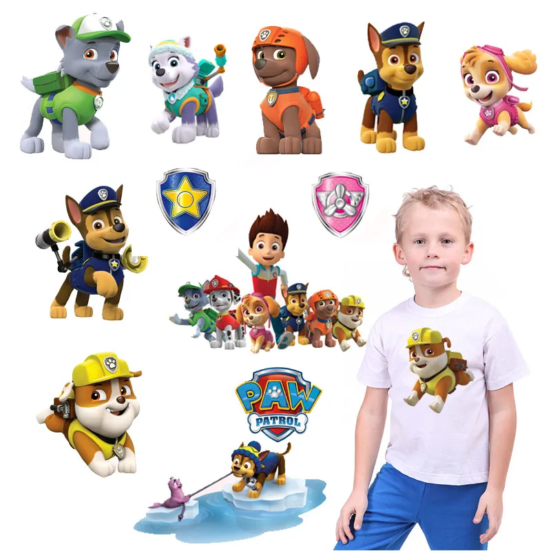 Animal Paw Patrol Patches for Clothing Transfers Stickers DIY Cartoon Heat Transfers Patch Custom Decor for Boys Girls Kids Gift