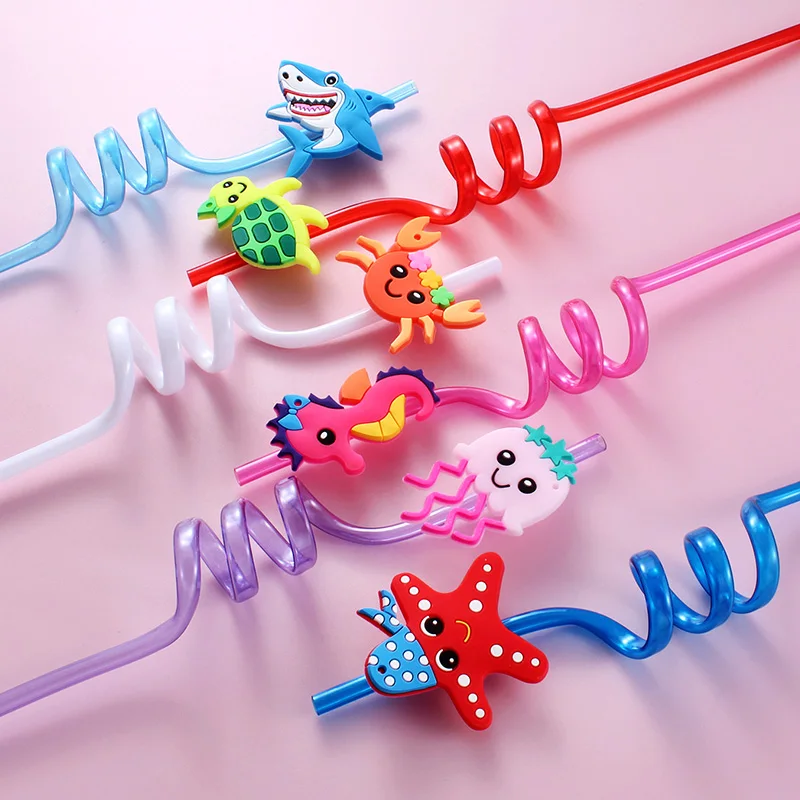 12pcs Straw Sea Animals Straw Reusable for Milk Water Drinking Straws for Family Gatherings Kids Birthday Party Themed Straws