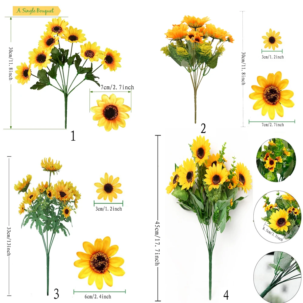 Artificial rose flowers wedding flower decoration plastic long-stem artificial sunflowers 7 heads silk fake flowers for DIY home garden party wedding decor