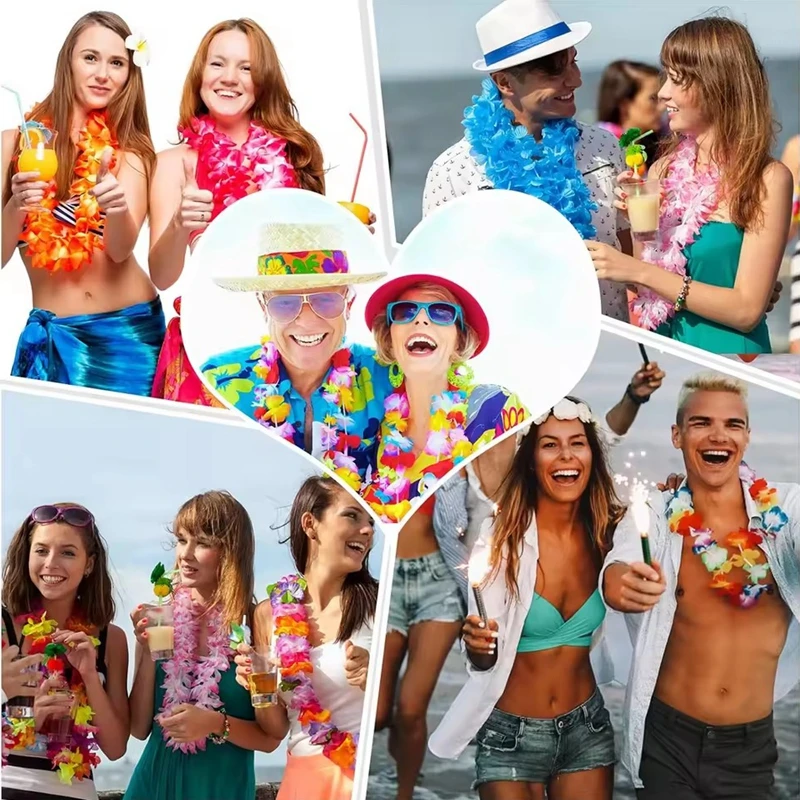 24pcs Hawaiian Artificial Flower Wreath Necklace Garland Luau Tropical Birthday Party Decoration Summer Beach Wedding Supplies