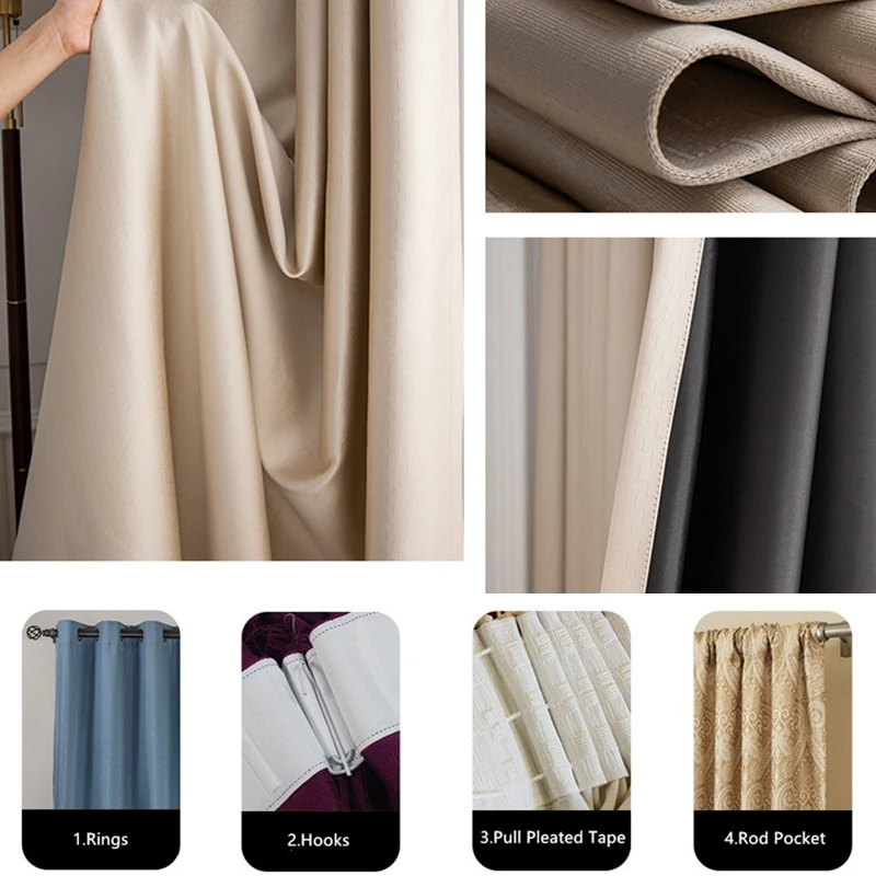 100% Full Blackout Curtains Custom Made Thermal Insulation Reduce Noise Solid Color Jacquard Bedroom Living Room Curtains 6